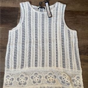 CHARLIE B White and Gray Lace Tank Top